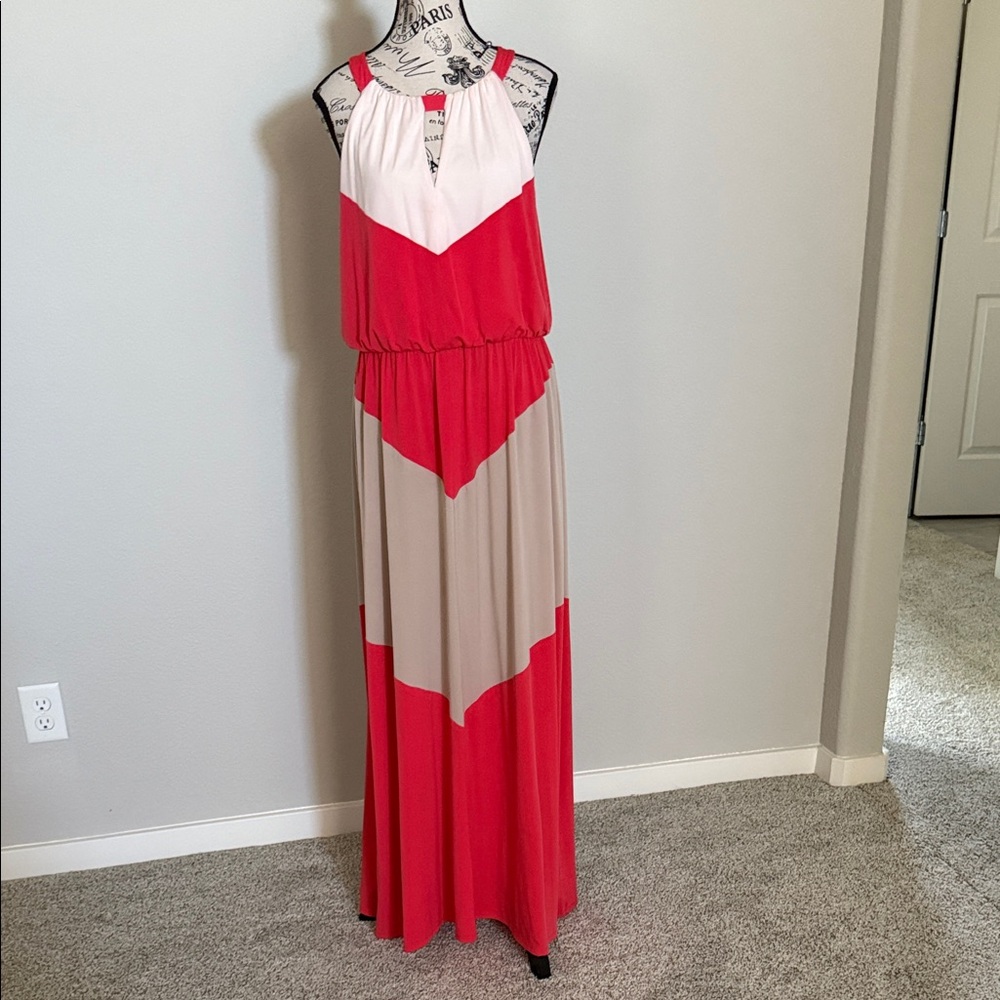 Vince Camuto Red and Cream Chevron Maxi Dress